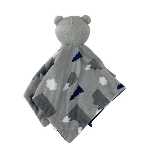 Baby Essentials Grey Teddy Bear Lovey 14" Security Blanket Blue Trees Clouds - Picture 2 of 7
